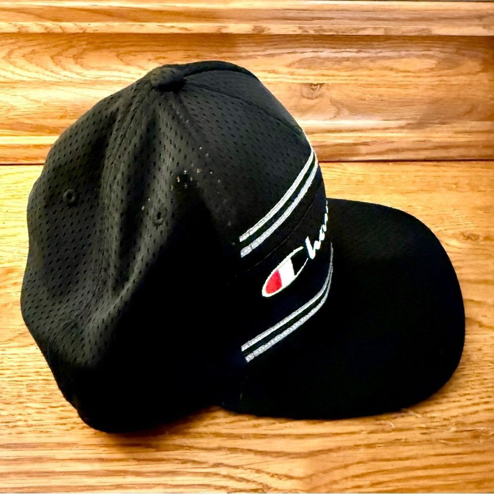 Champion Black and White Logo Cap Fitted Rare! Breathable mesh! - Picture 3 of 8